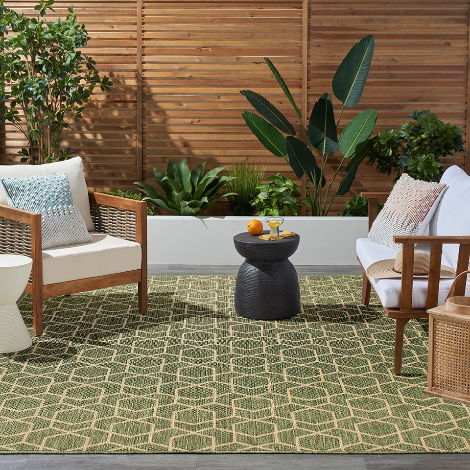 green geometric indoor outdoor rug outside