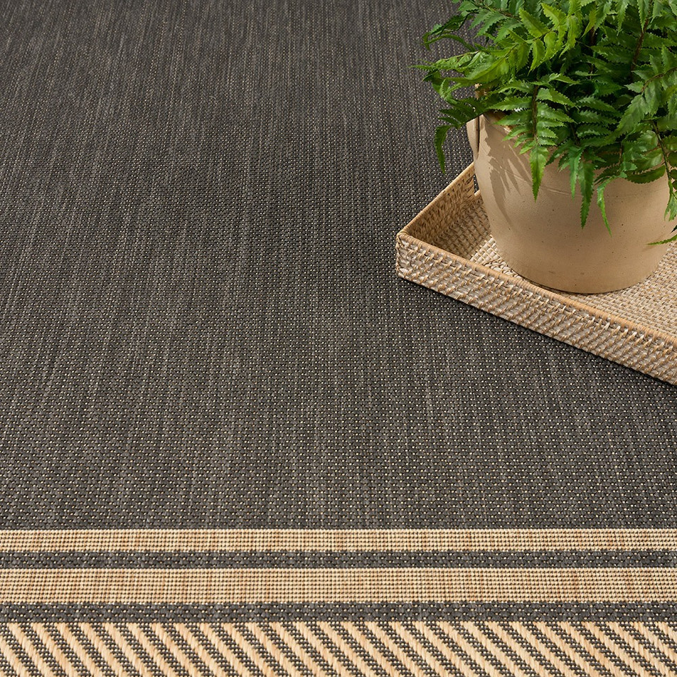 charcoal geometric indoor outdoor rug closeup detail
