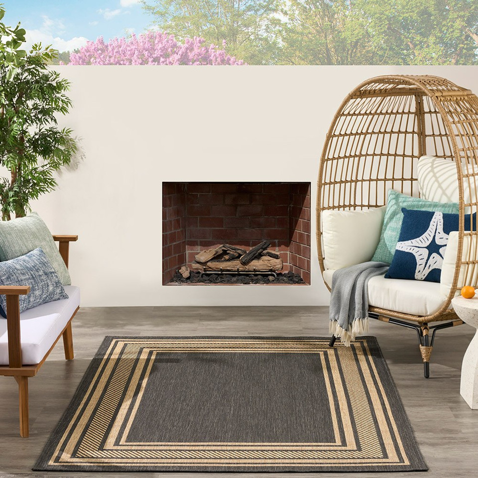 charcoal geometric indoor outdoor rug outside