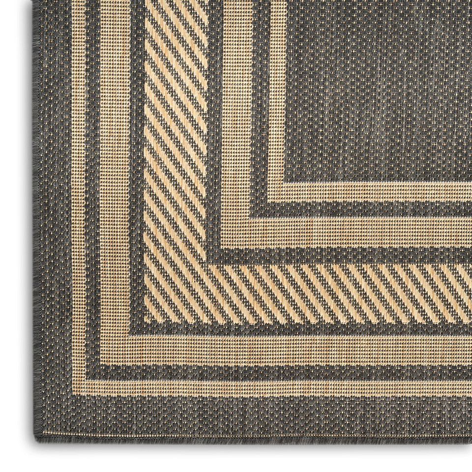 charcoal geometric indoor outdoor rug closeup detail