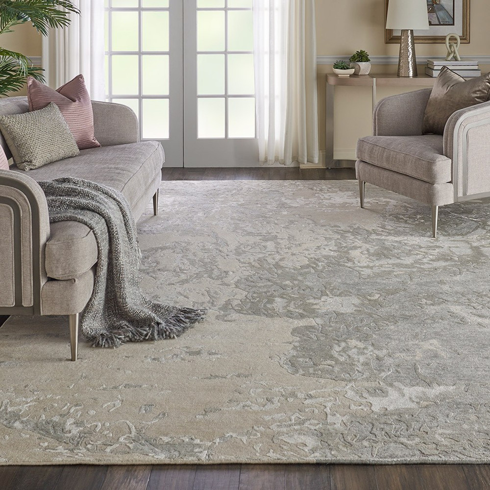 sand abstract rug in a room with matching decor