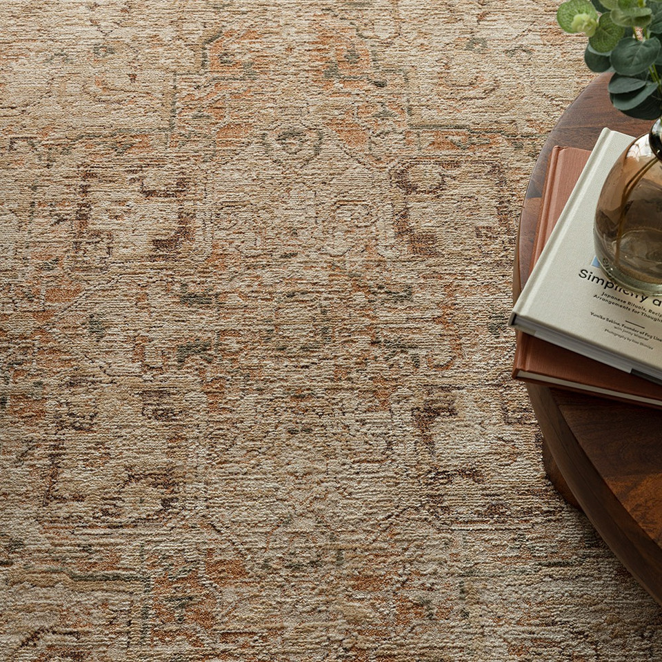 copper traditional rug in a living room with matching decor