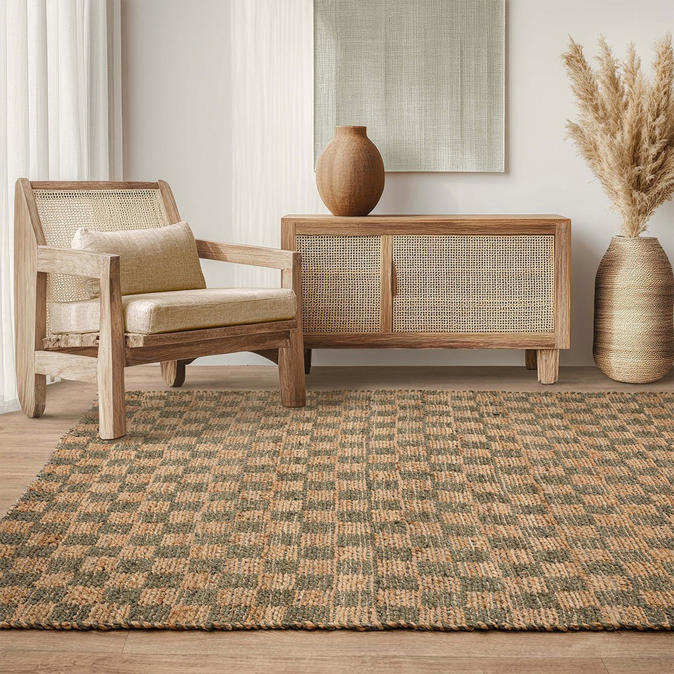 natural jute rug in a living room with matching decor