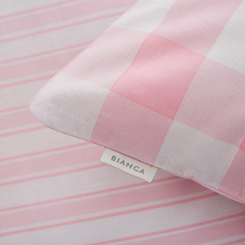 On Sale Bianca Check and Stripe Pink Single Fitted Sheet