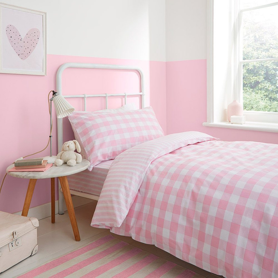 On Sale Bianca Check and Stripe Pink Single Fitted Sheet