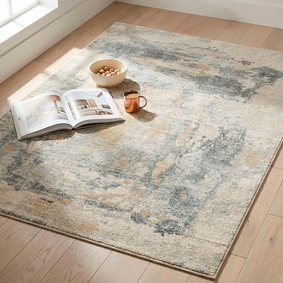 Avellino Abstract Modern Marble Grey Beige Rug