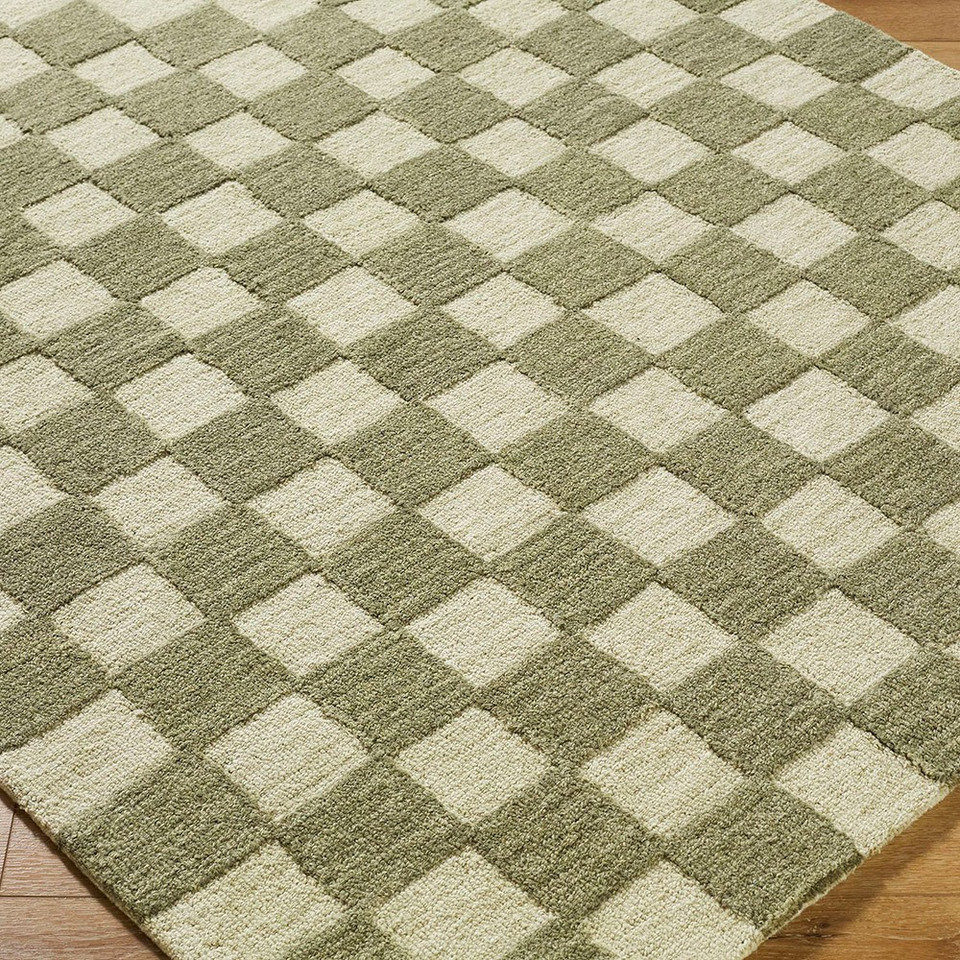 Klopp Modern Wool Checkered Green Rug