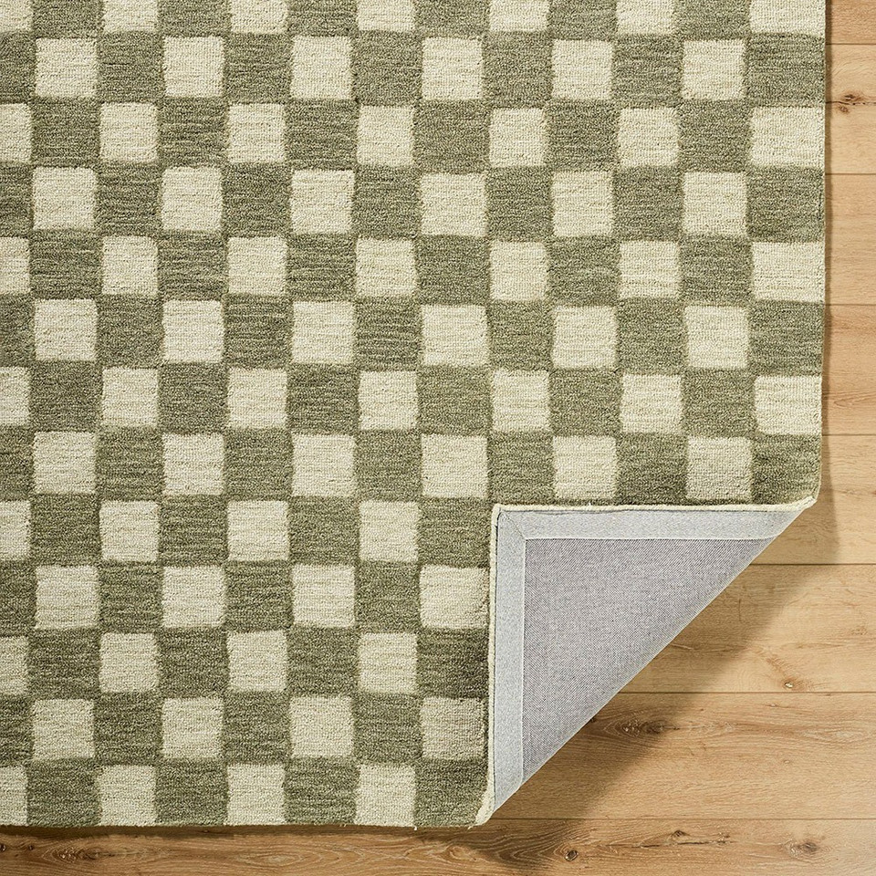 Klopp Modern Wool Checkered Green Rug