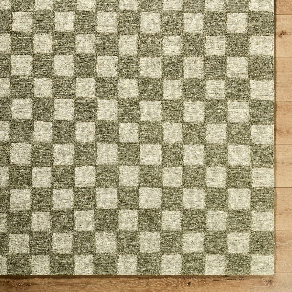 Klopp Modern Wool Checkered Green Rug