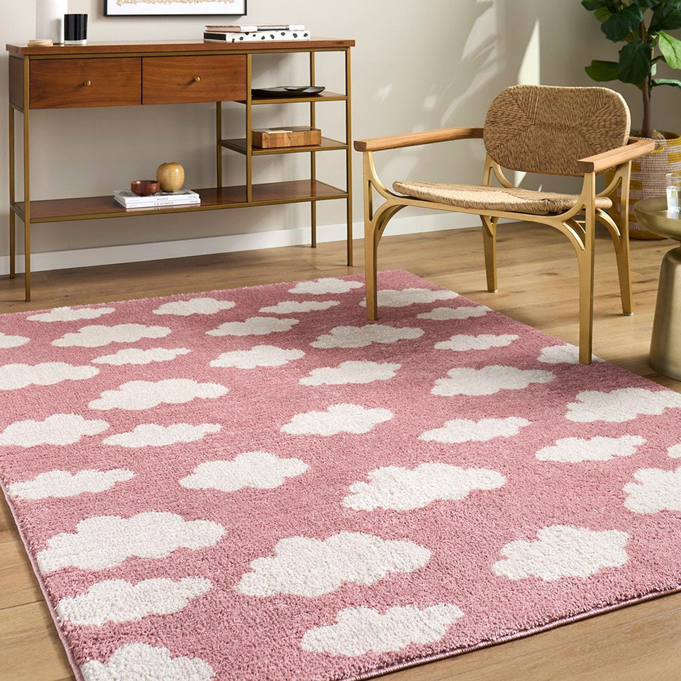 Fossay Washable Cloud Shaggy Pink Rug