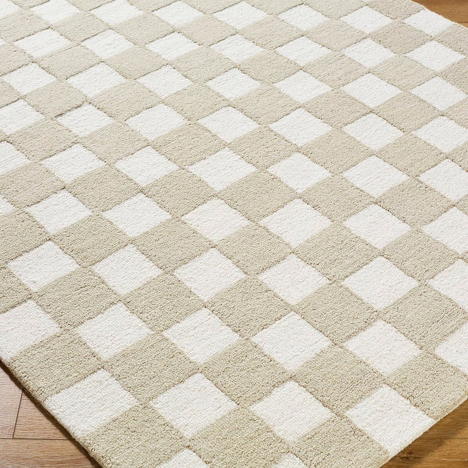 Klopp Modern Wool Checkered Beige Rug