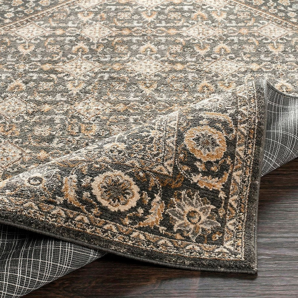 Arda Vintage Traditional Dark Grey Rug