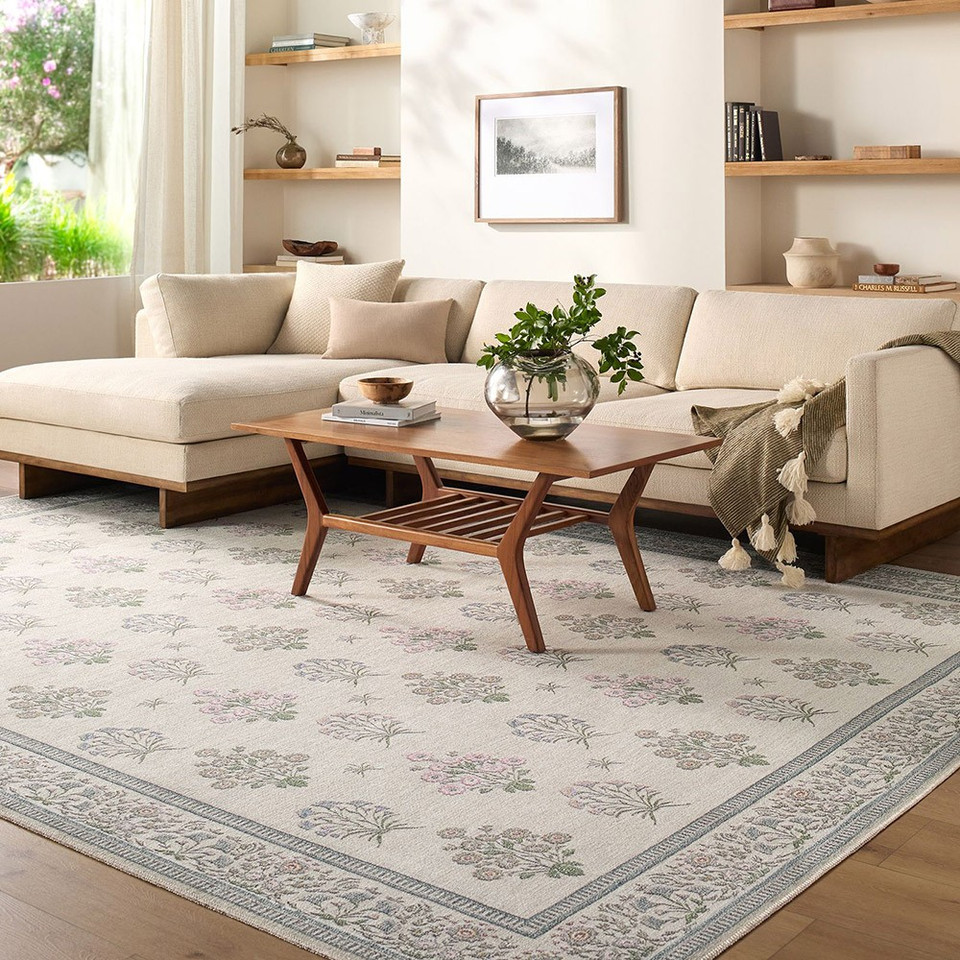 Thistle Floral Washable Ivory Rug
