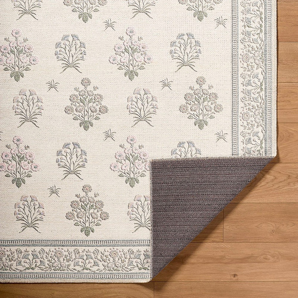 Thistle Floral Washable Ivory Rug