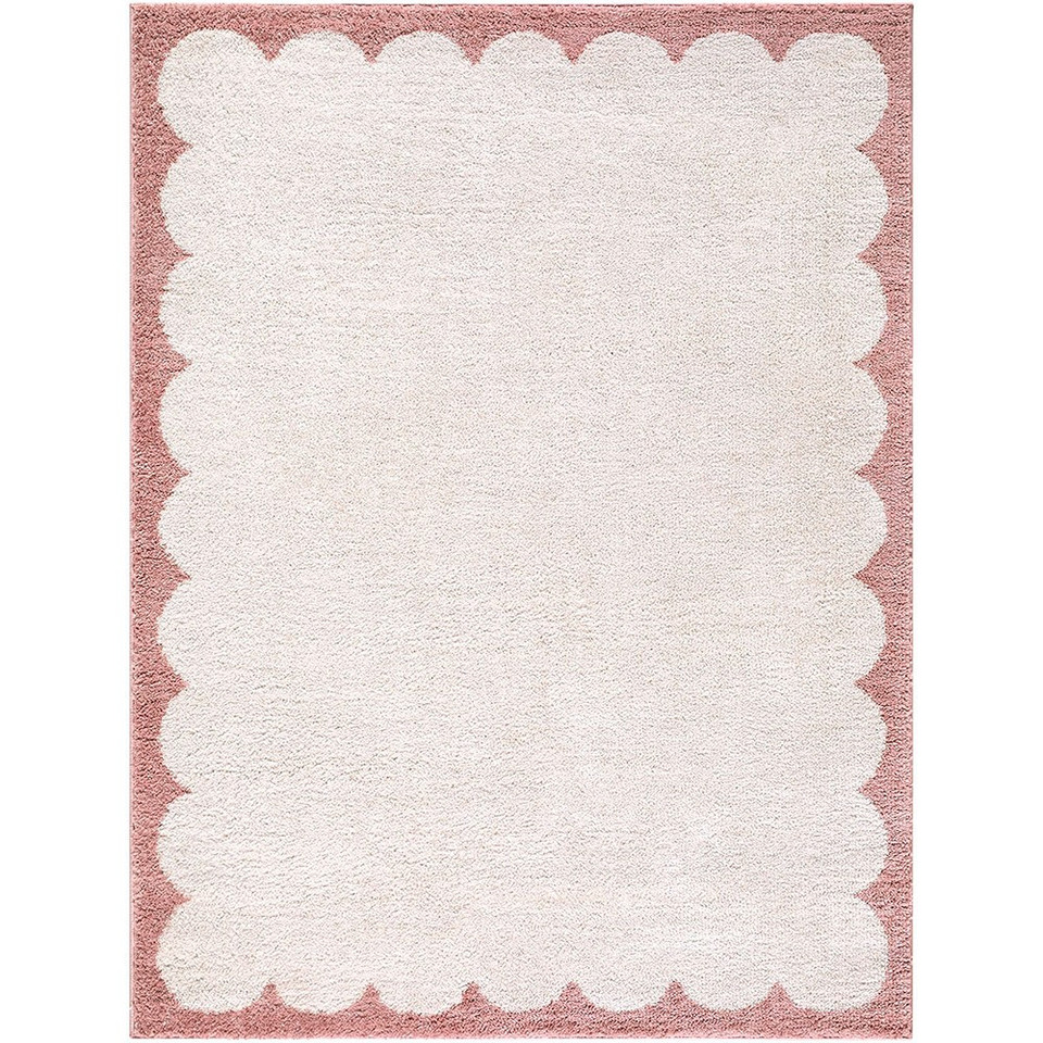 Fossay Washable Border Shaggy Ivory Rug