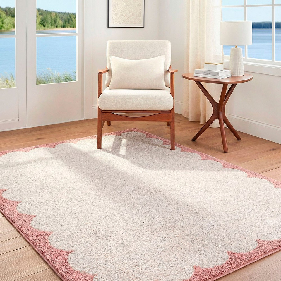 Fossay Washable Border Shaggy Ivory Rug