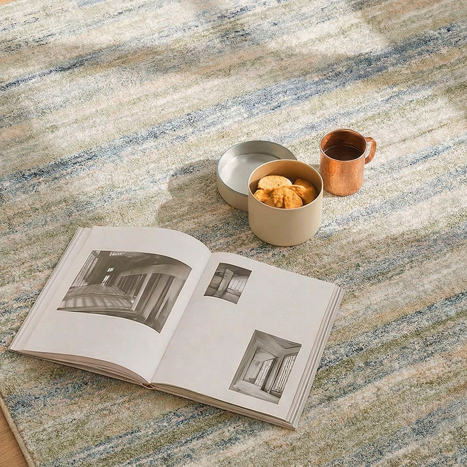 Avellino Abstract Modern Marble Green Blue Rug