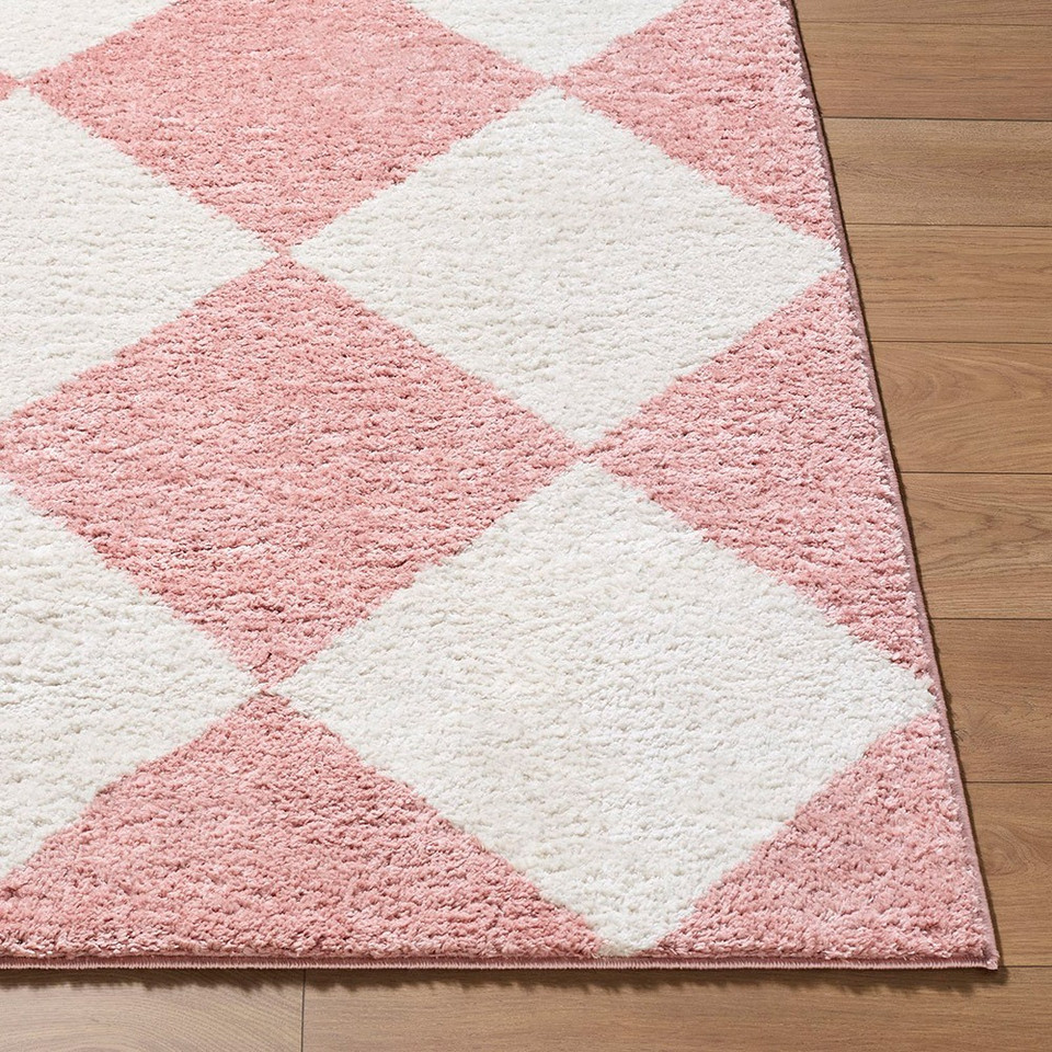 Fossay Washable Diamond Shaggy Pink Rug