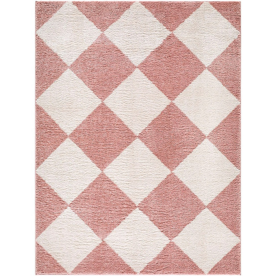 Fossay Washable Diamond Shaggy Pink Rug