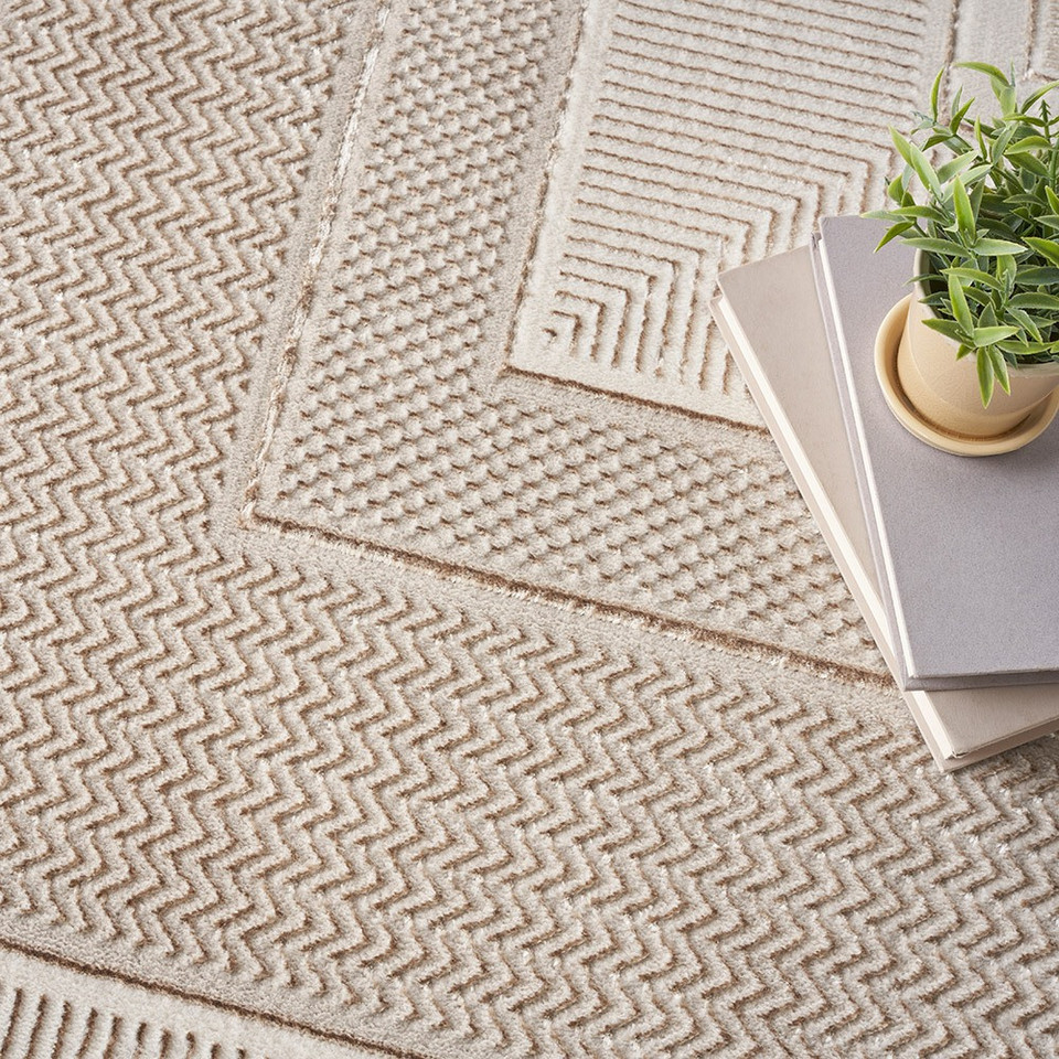 On Sale Glitz GLZ07 Ivory Luxury Glossy Rug 119x180cm