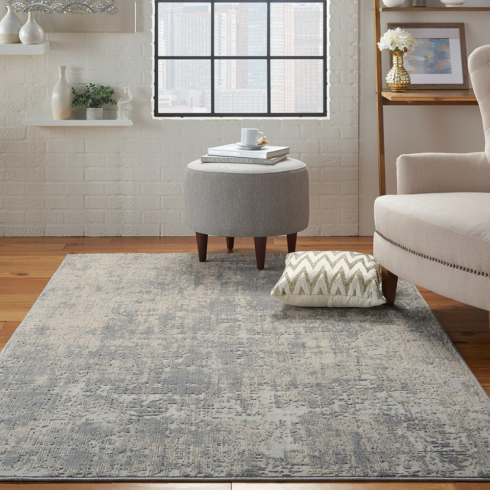 On Sale Rustic Textures RUS01 Ivory Silver Abstract Rug 120x180cm
