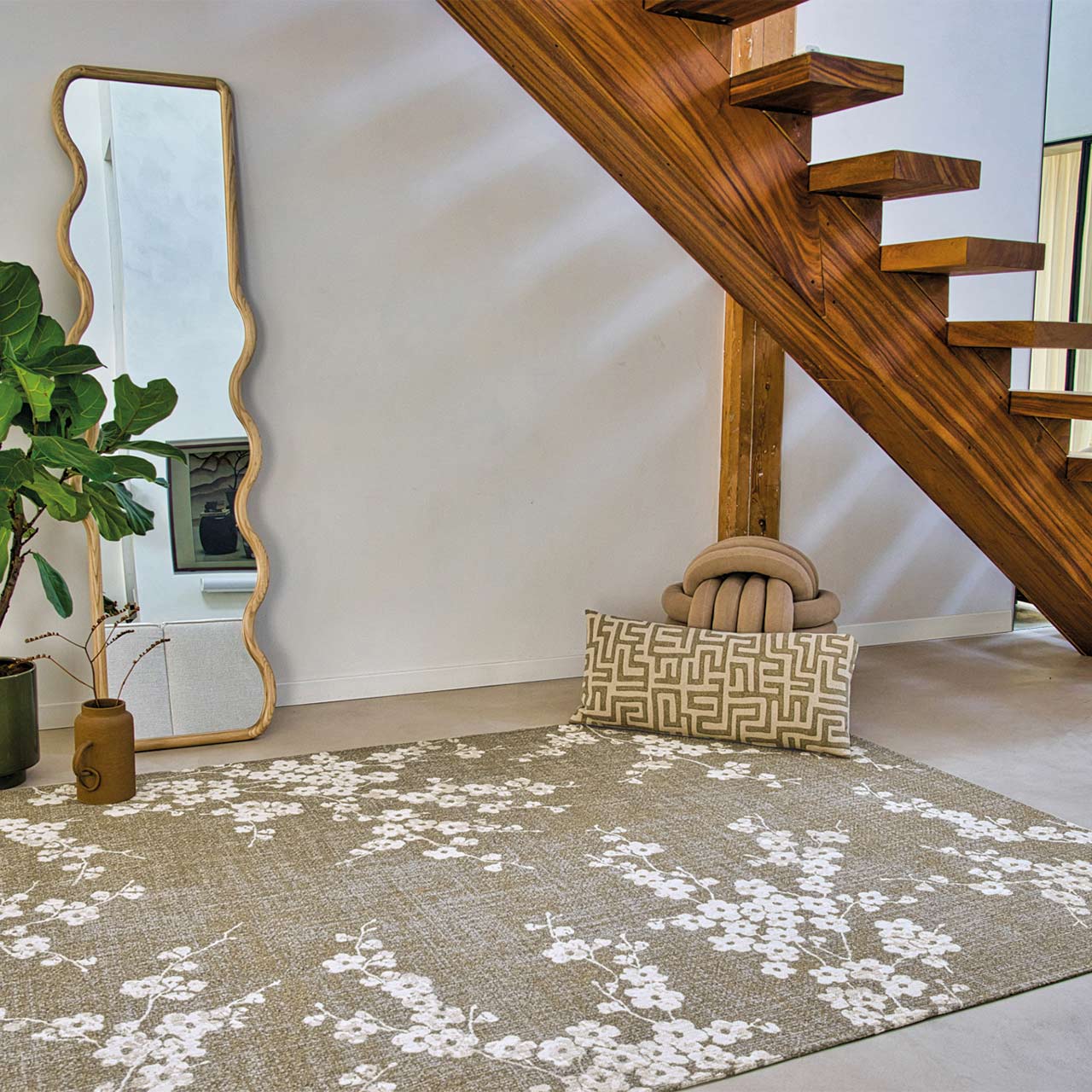 yamagiwa ヤマギワ PATCHED WOODEN FLOOR RUG Sakura Wet Garden Thin Rug 9372 LDP | Land of Rugs