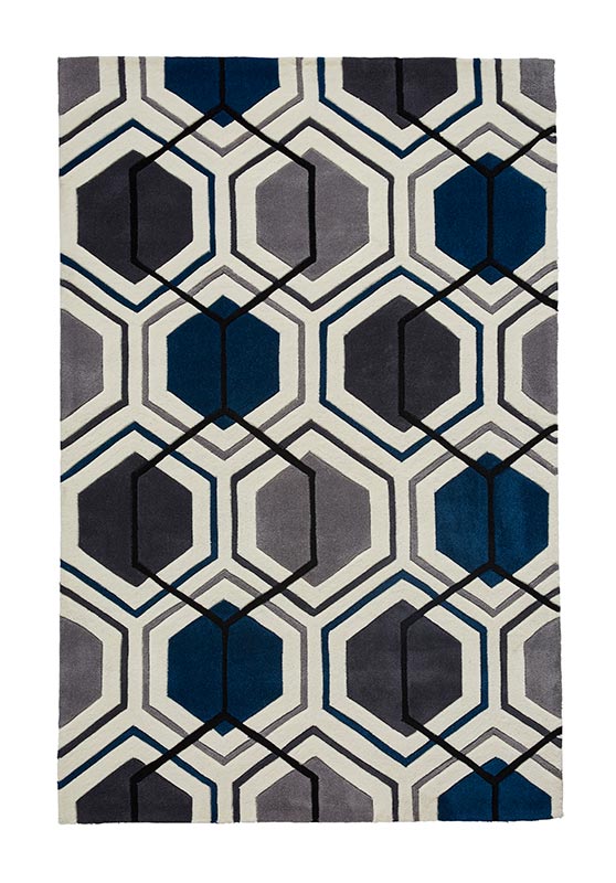 Hong Kong 7526 Grey Navy Geometric Rug