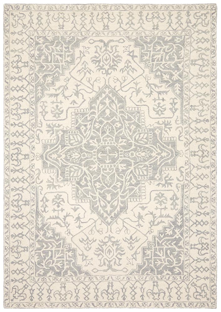 Bronte Traditional Indian Rug Silver Grey