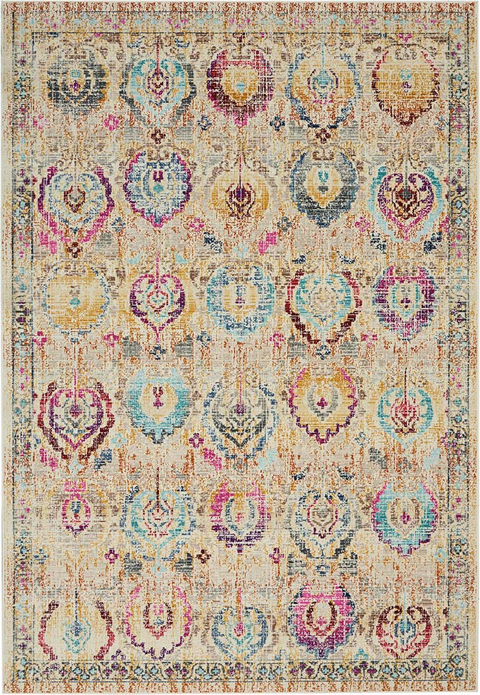 Ivory Multicoloured Vintage Kashan Rug VKA04