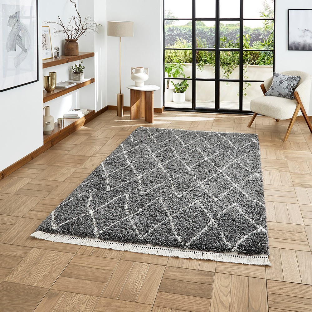 Boho 8280 Grey Berber Shaggy Moroccan Rug