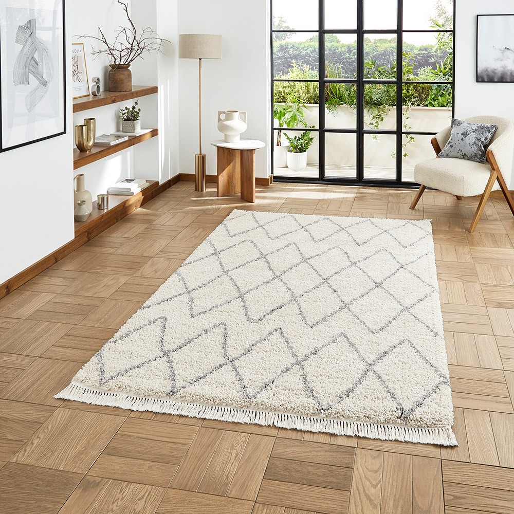 Boho 8280 Cream Grey Berber Shaggy Moroccan Rug