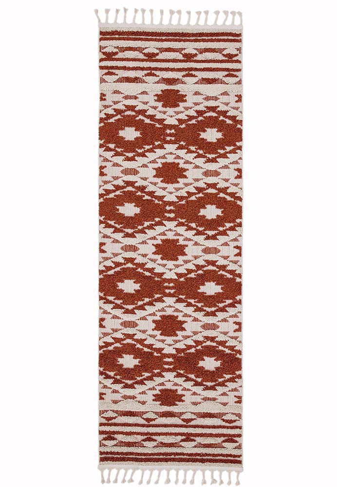 Taza TA03 Terracotta Geometric Thin Fringed Rug