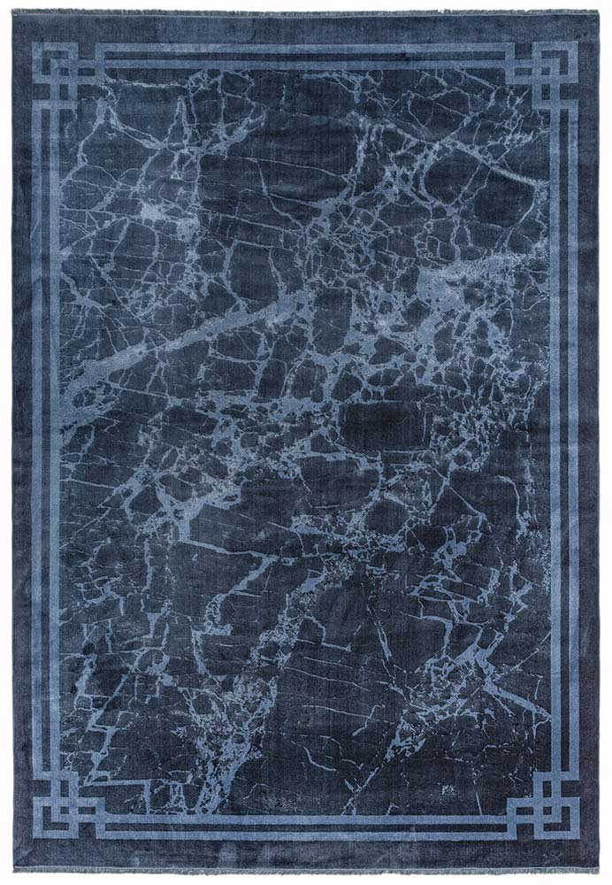 Zehraya ZE02 Ink Blue Border Classic Plain Rug