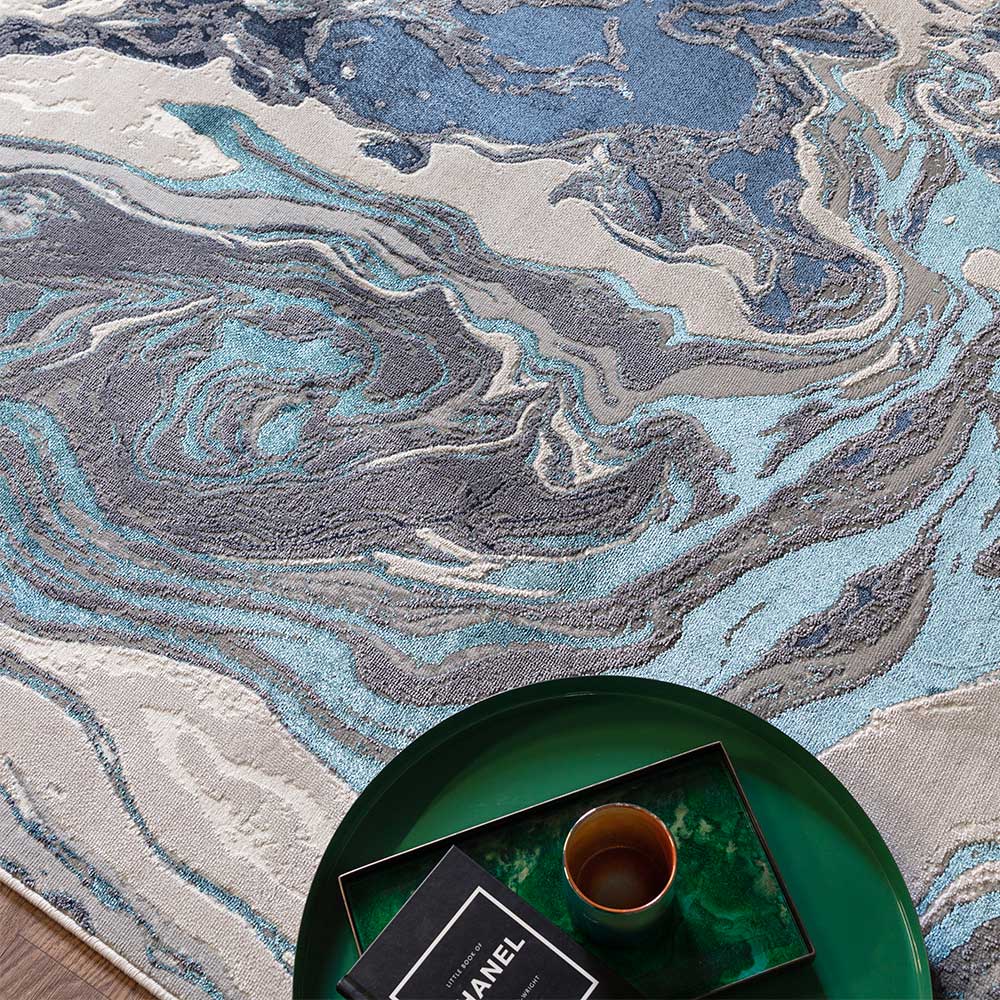 Aurora AU18 Ocean Marble Rug Electric Blue