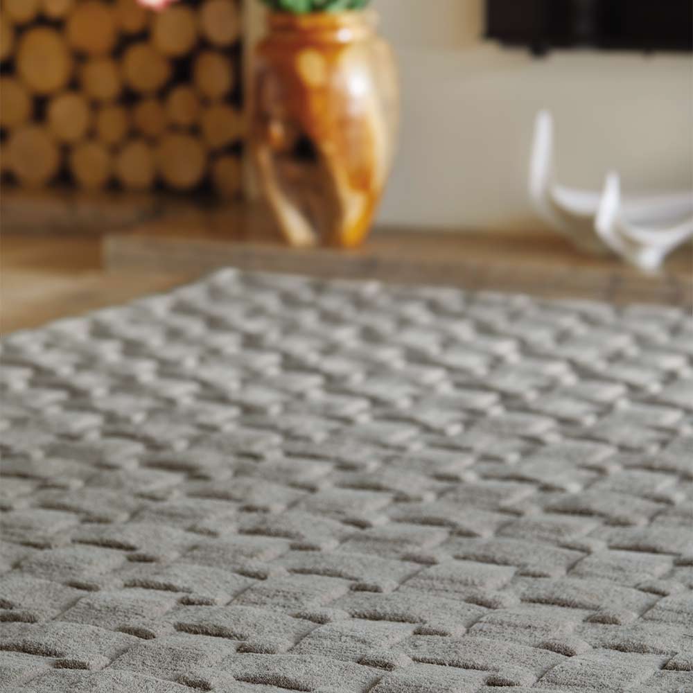 Origins Basketweave 3D New Grey Chunky Wool Rug