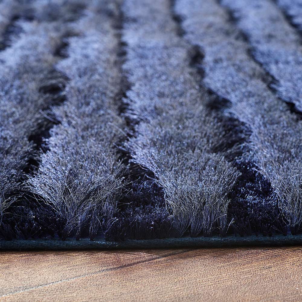 Origins Carved Glamour Navy Ridged Shaggy Rug