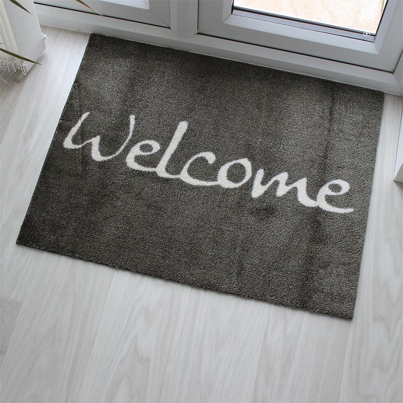 Welcome Washable Doormat Grey