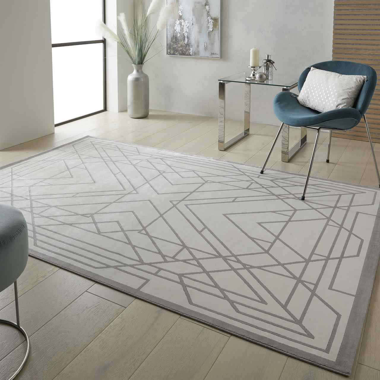 Lugano LUG07 Silky Modern Ivory Grey Rug