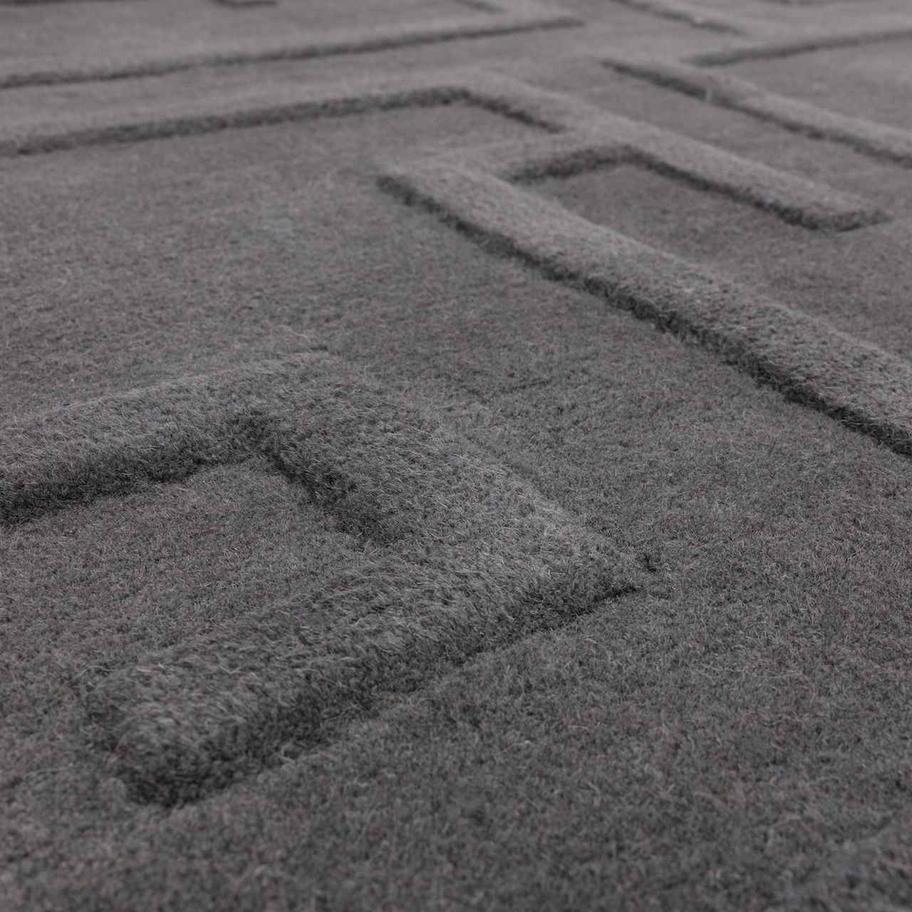 Maze Charcoal Grey Thick 3D Carved Wool Rug