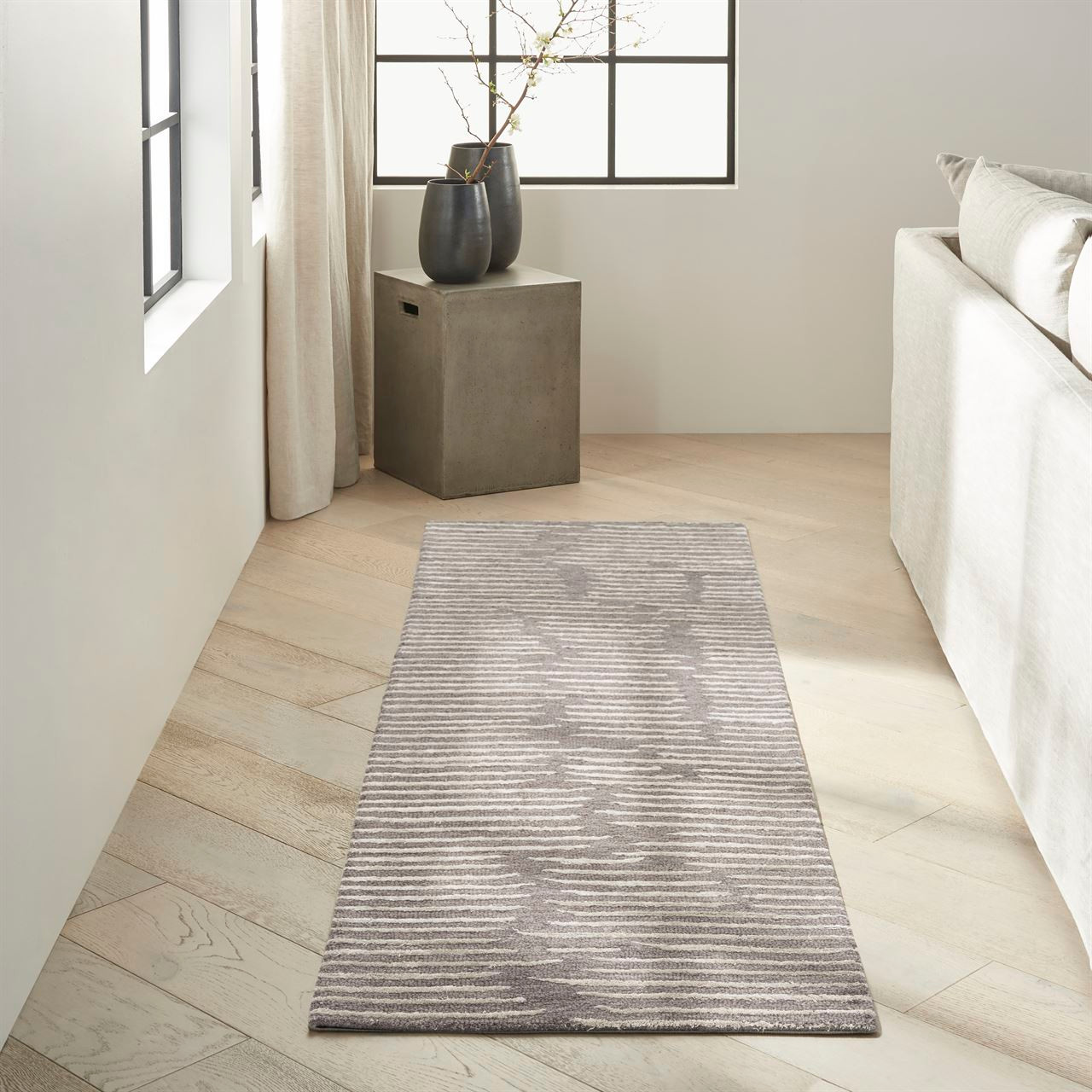 Calvin Klein Linear Stylish Grey Rug Runner