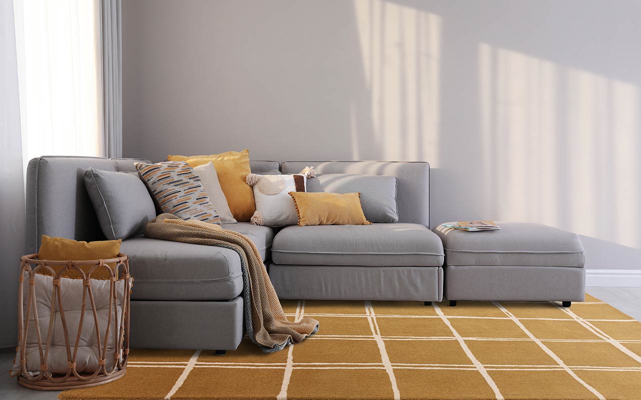 Albany Wool Grid Rug Golden Ochre White