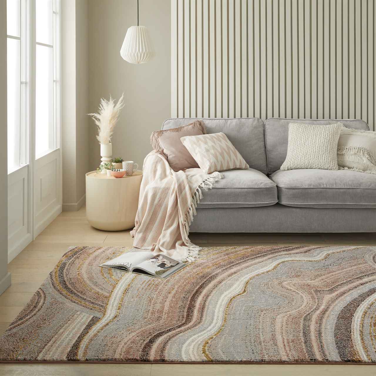 Amara Soft Stylish Abstract Rug Blush Pink Grey 
