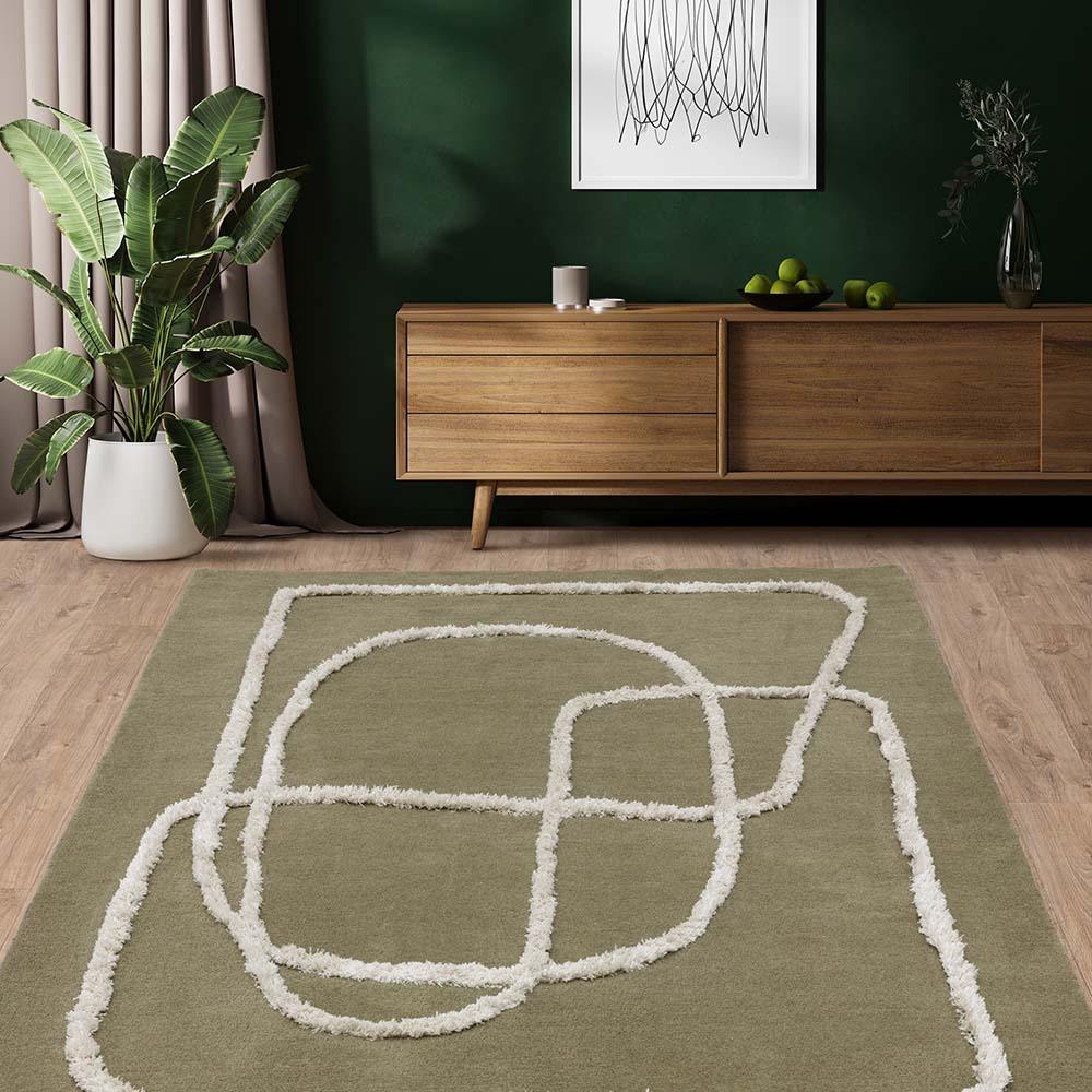 Matrix 93 Infinity Sage Thick Wool Floor Rug