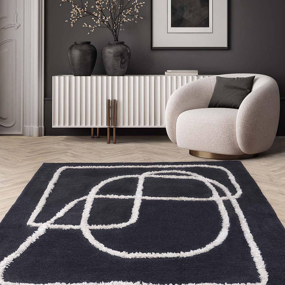 Matrix 94 Infinity Charcoal Thick Wool Floor Rug