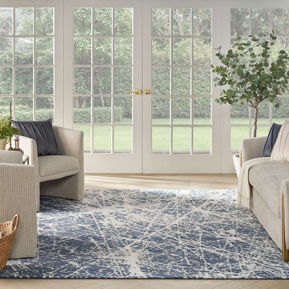 Exhale Abstract Modern Rug EXL02 Navy Ivory