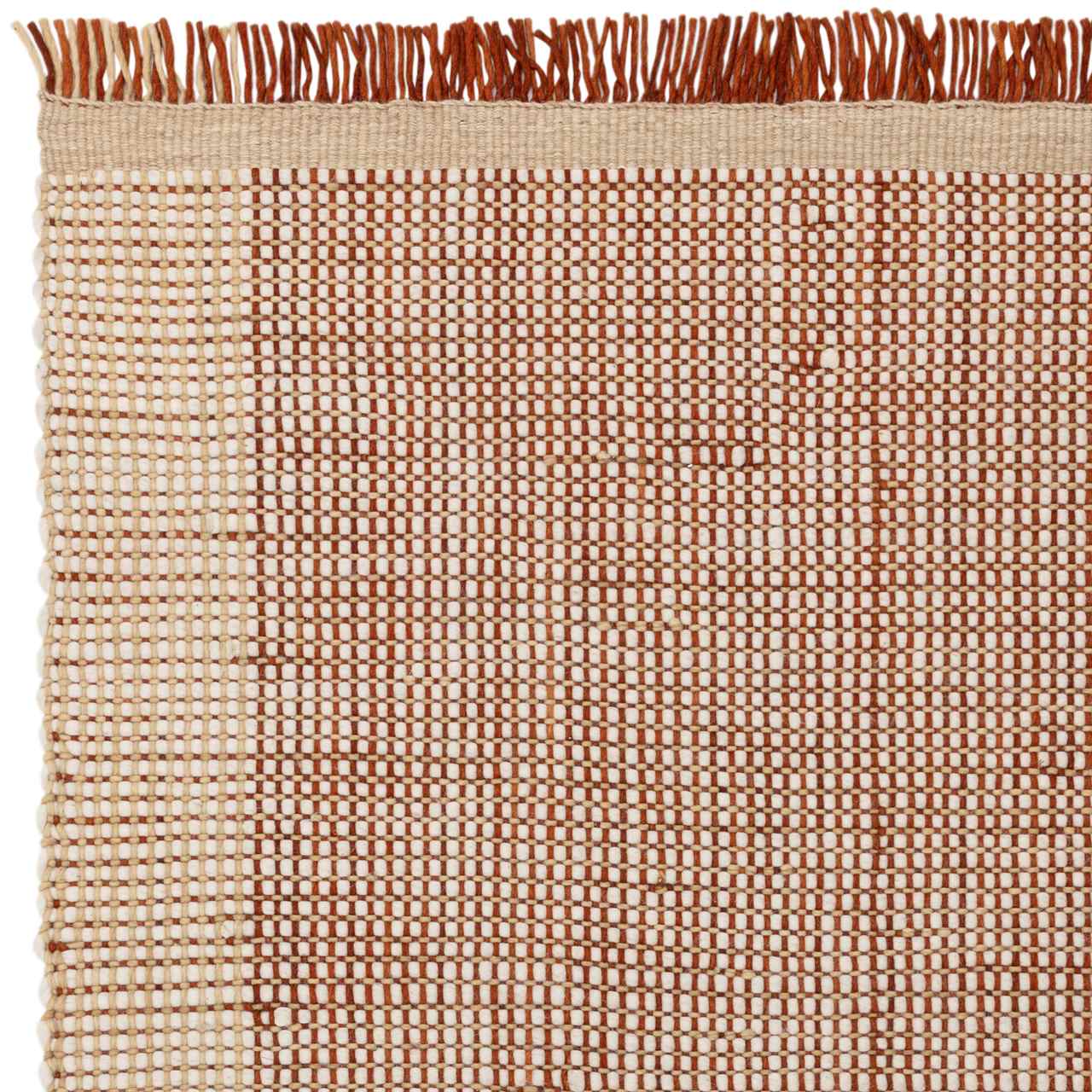 Avalon Rust Flatweave Thin Wool Rug with Fringe