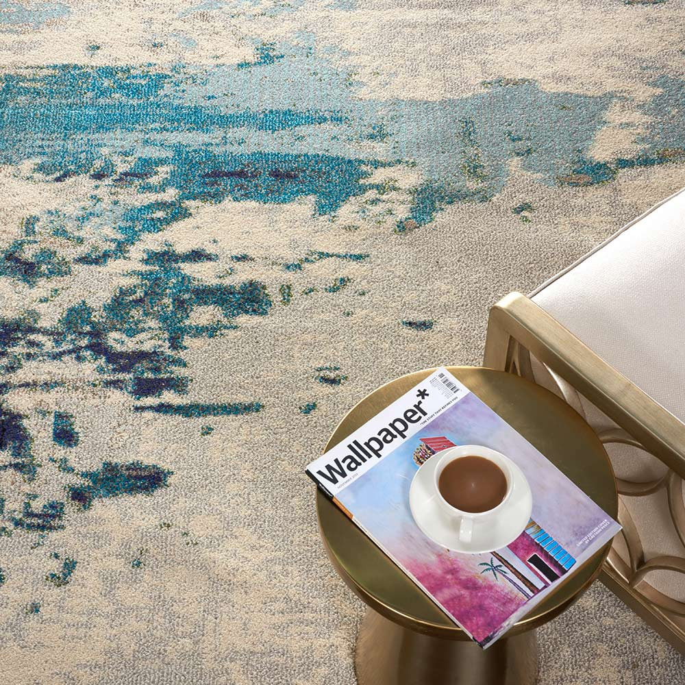 Celestial Ivory Teal Blue CES02 Rug Circle