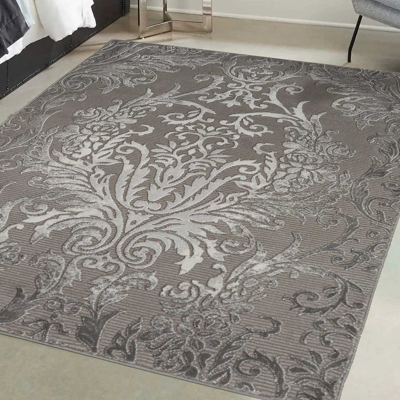 Avery Damask Grey Silky Regal Rug