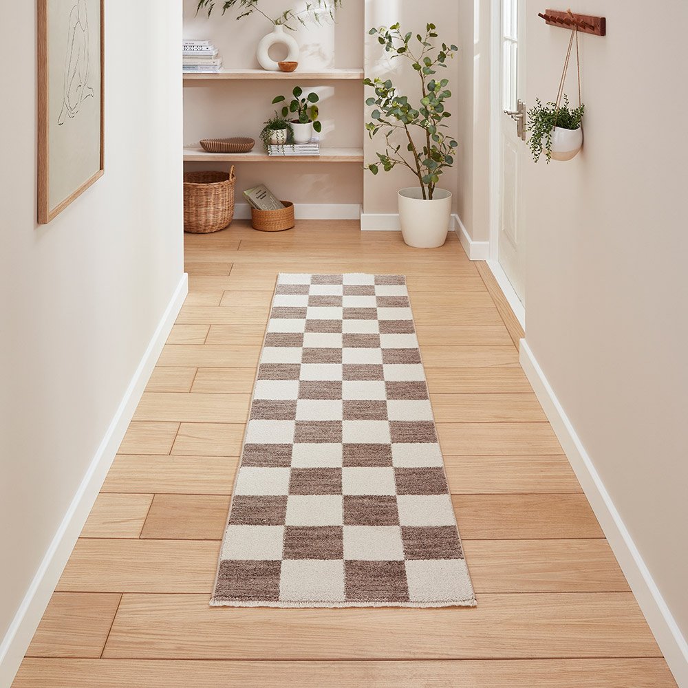 Baltimore Grey White Modern Checker Rug Runner