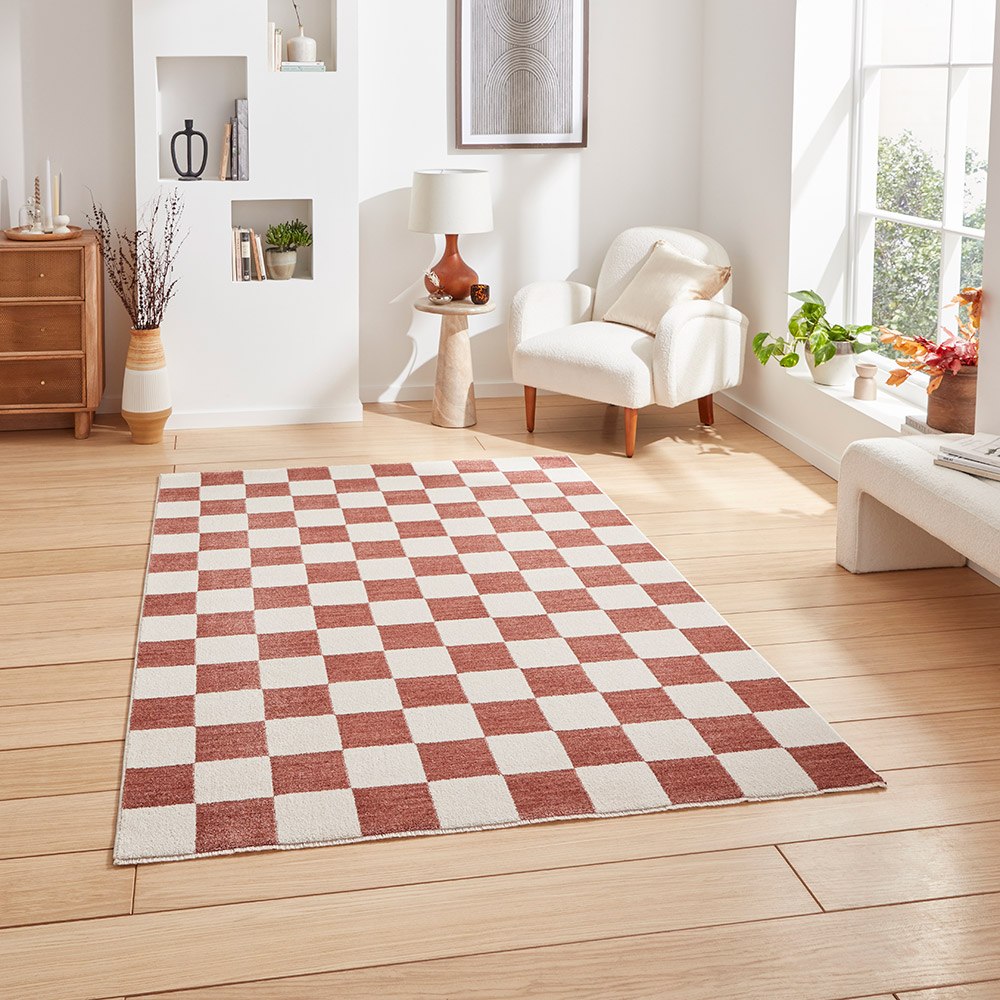 Baltimore Plum Red White Modern Checker Rug